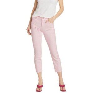 L'Agence Sada Denim High Rise Cropped Slim Fit Raw Hem Jeans Sz 31 Soft Pink